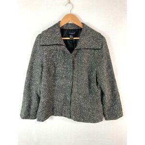 Sandro Sportswear Blazer Jacket Womens Large  Tweed Black White Zip Up